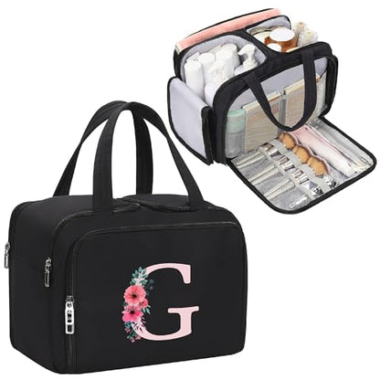 Travel Initial Makeup Bag with Wide-open, Large Cosmetic Storage, G - style: G