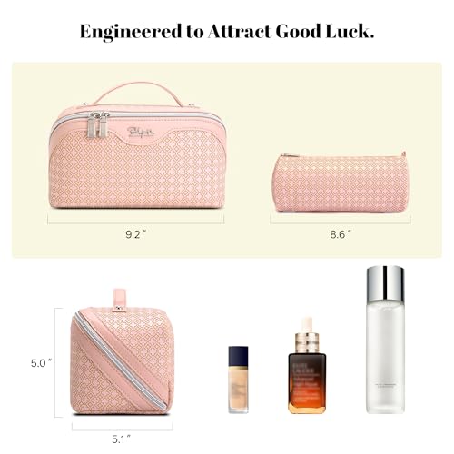 BOYATU Travel Makeup Bag for Women: Four Leaf Clover 3 Pcs Set Cosmetic Bag - color: M-03Pink