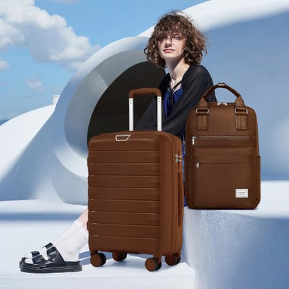 LARVENDER Carry On Luggage 22x14x9 Airline Approved, Suitcases with Wheels - color: Maple