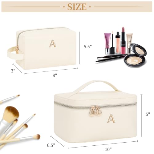 Women Daily Use & Travel Personalized Makeup Bag with Metal Letter Patch N | Women Large Travel Custom Initial Makeup Bag, Cosmetic Organizer Spacious PU Leather Toiletry Case with Handle & Divider - size: N