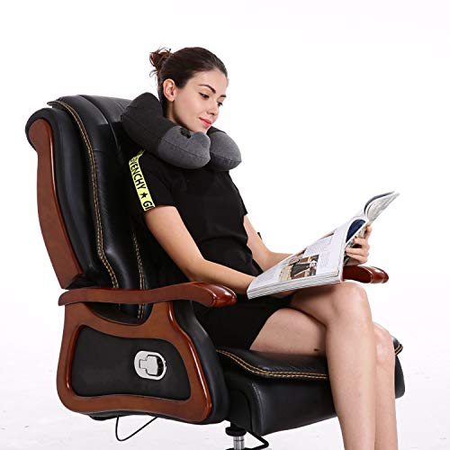 Keemall Inflatable Travel Neck Pillow for Airplane, Car & Long Flight Sleep - color: Light Grey, size: Medium