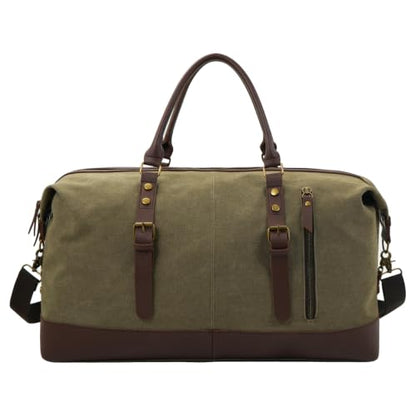 55L Canvas Duffle Bag for Men, Carry On Travel Weekender Overnight Bag - color: Green