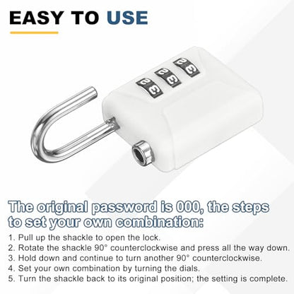 PATIKIL 1.6ft(19.7") Security Steel Cable with 3 Digit Combination Lock, 1 Set Travel Padlock PVC Coated Safety Wire Rope Double Loop for Luggage Suitcase, Clear White - color: Clear White, size: 1.6ft