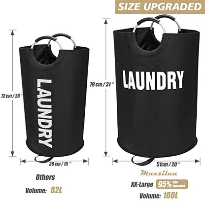Maxsilan 160L XX-Large Laundry Basket Bag, Collapsible Tall Hamper, Black - color: Black, size: 160L