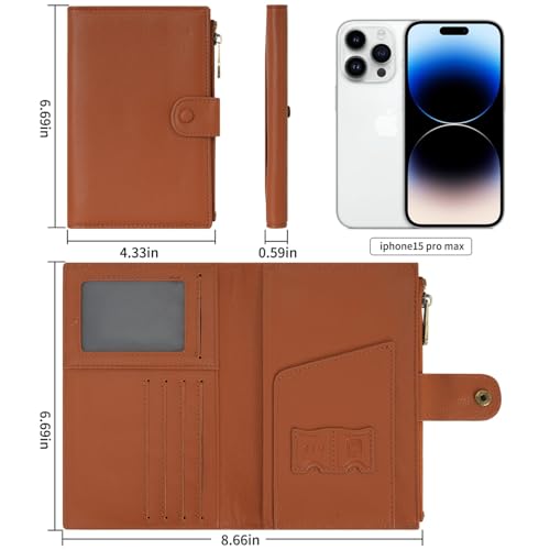 Leather Passport Cover Wallet Travel Essentials Holder with Zipper Pocket - color: Brown