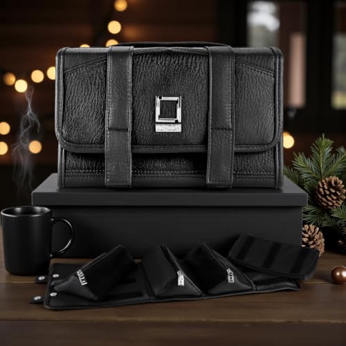 Compact Leatherette Travel Case for Men & Women, Black/Black - color: Black / Black