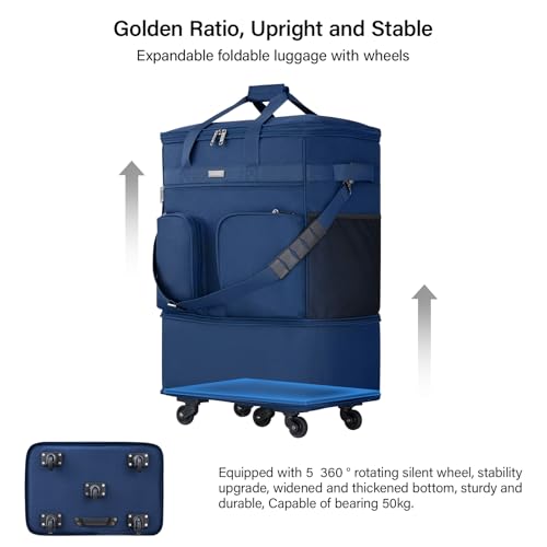 Hanke Expandable Collapsible Luggage with Wheels Suitcase Luggage Rolling Travel Bag Duffel Bag for Men Women Lightweight Suitcase Large Capacity with Spinner Wheel (Blue) - color: Blue-1