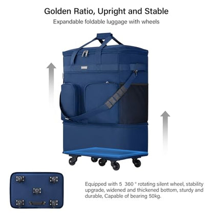 Hanke Expandable Collapsible Luggage with Wheels Suitcase Luggage Rolling Travel Bag Duffel Bag for Men Women Lightweight Suitcase Large Capacity with Spinner Wheel (Blue) - color: Blue-1