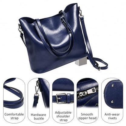 Pahajim Womens PU Leather Tote Handbag Shoulder Purse with Crossbody Strap - color: 2deep Blue