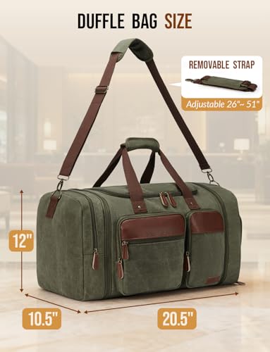 Canvas Duffle Bag for Travel 50L Expandable, Army Green - color: Army Green, size: Large 50 L