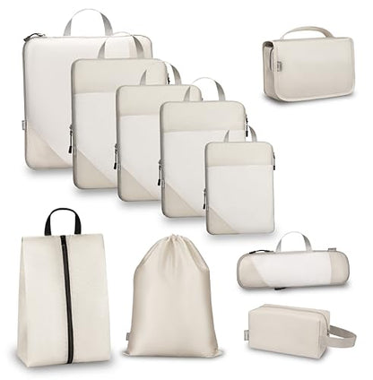 Compression Travel Packing Cubes with White Mesh, Apricot, 10Pcs - color: Apricot, size: Set of 10