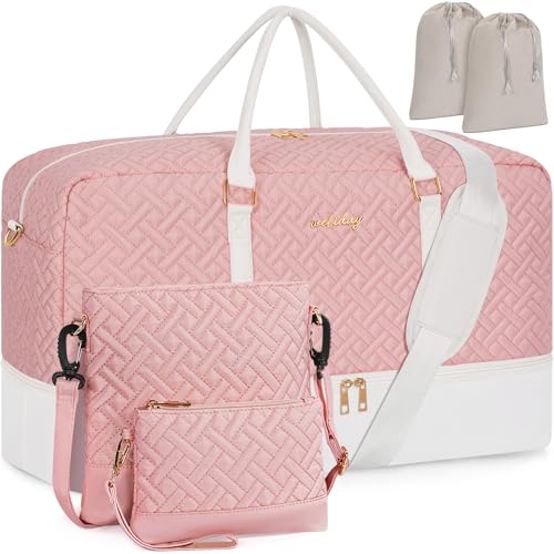23" Weekender Bag Overnight Bag Travel Duffel Bag for Women - color: Pink & Beige, size: Extra Large