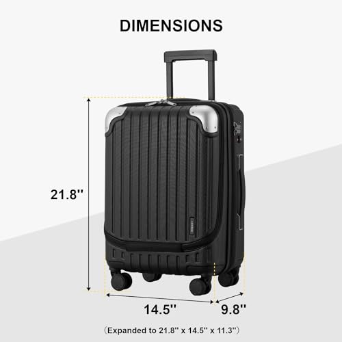 LEVEL8 Carry on Luggage Airline Approved, 20“ Expandable Carry on Suitcase - color: Black, size: 20 Inch - Expandable