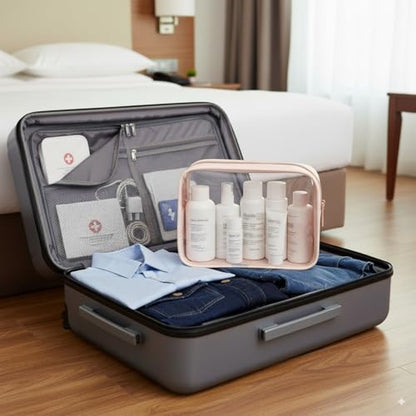 F-color TSA Approved Toiletry Bag - Clear Makeup Bag, 3 Pack, Nude Pink - color: Nude Pink, size: TSA Carry-on Series (3 Medium)