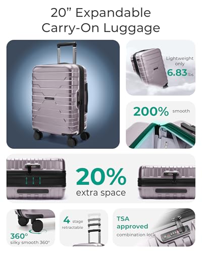 BAGSMART Carry-On Luggage 20" Expandable Spinner 22x14x9,Rose Purple - color: Rose Purple