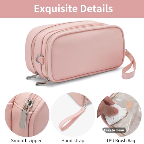 Large Makeup Bag for Women, PU Toiletry Bag with Compartment (Pink) - color: Pink