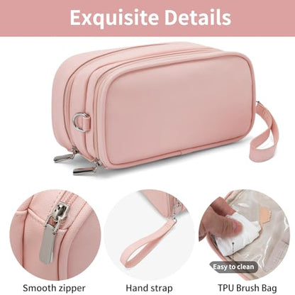 Large Makeup Bag for Women, PU Toiletry Bag with Compartment (Pink) - color: Pink