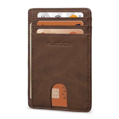 RUNBOX Slim Wallet for Men and Women, RFID Blocking Leather Card Holder - color: Classic Coffee