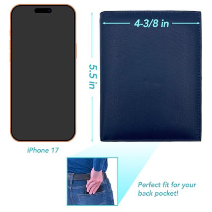 Deluxe Personalized Monogrammed Navy RFID Leather Passport Wallet - color: Navy, style: Deluxe