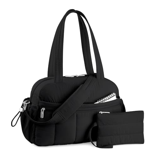 TOPDesign Travel Duffel Bag, Puffy Carry On Overnight, Gym Bag w/Wet Pocket - color: Black