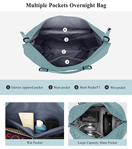 Travel Duffel Bag, Carry On Overnight Weekender Bags for Women | Travel Bag with Wet Pocket & Trolley Sleeve, For Spirit Airlines 18x14x8 Personal Item Bag - color: B2-Grid-Light Blue with Toiletry Bag, style: Travel Bag