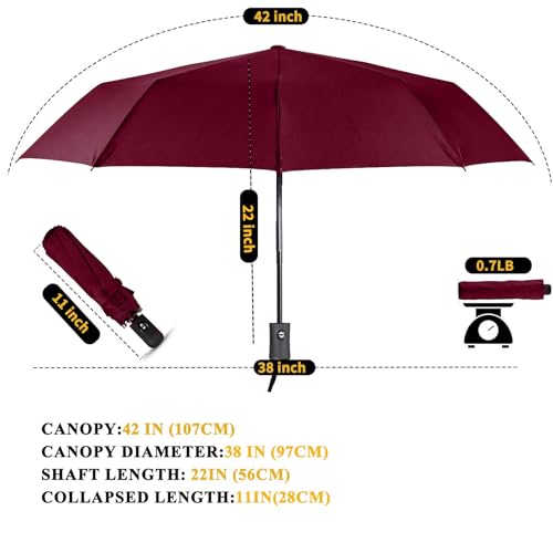 MRTLLOA Travel Essentials Mini/Compact Umbrella for Purse - color: Burgundy, size: 42 Inch