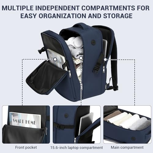 Kono 20L Airline Approved Daypack, 15.6" Laptop Backpack Polyester, Navy - color: Navy