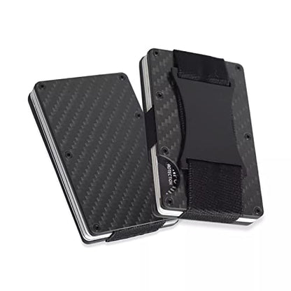 Minimalist Metal Carbon Fiber RFID Blocking Wallet with Cash Strap
