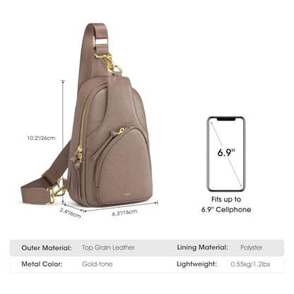 Kattee Sling Bag for Women, Leather Crossbody Bags for Travel, Khaki - color: Khaki