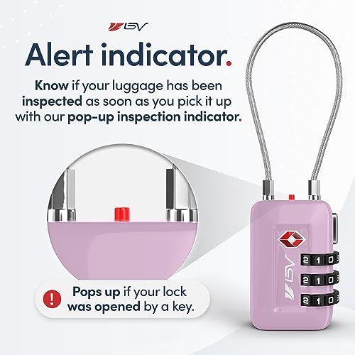 BV Luggage Locks TSA Accepted, Travel Sentry Approved 3-Digit Combination Suitcase Locks with Open Alert & Flexible Cable for Travel, Backpacks, Lockers, Cases, Purple, 4 Pack - color: Purple 4-Pack