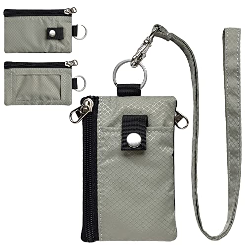 CHENSPRX Minimalist RFID Blocking Small Wallet with ID Window,WaterResistant Zip Id Case Wallet with Lanyard Keychain for Cards,Cash,Travel,Women,Men (Grey) - color: Grey