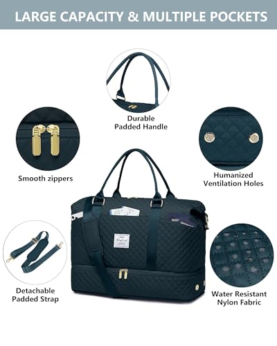 Travel Weekender Duffle Bag for Women: Overnight Bags with Shoe Compartment - color: 7-Peacock Blue, size: Large