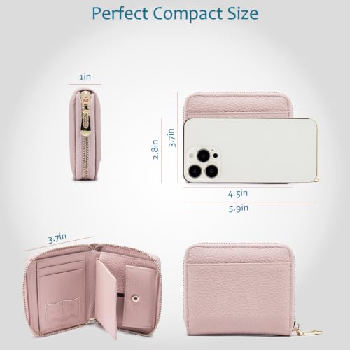 RFID Blocking Small Wallet for Women, Cute and Zip Around - color: Blush Pink