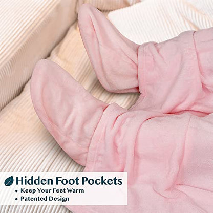 PAVILIA Fleece Blanket with Sleeves, Foot Pockets for Women Men, Light Pink - color: Light Pink, size: Fleece