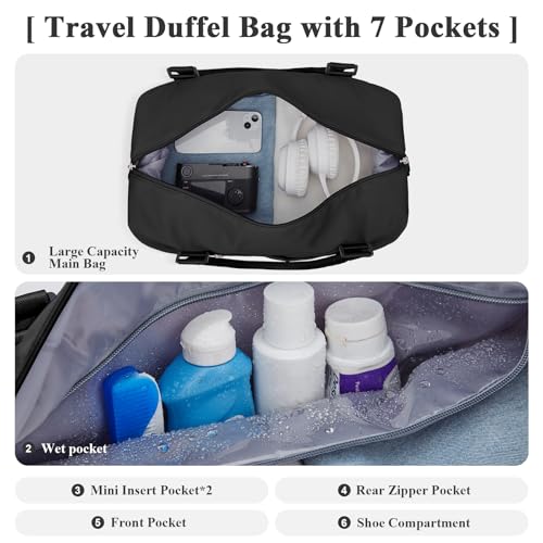 Travel Duffel Bag,Overnight Weekender Bags for Women with Wet Pocket - color: A-Black, size: Large