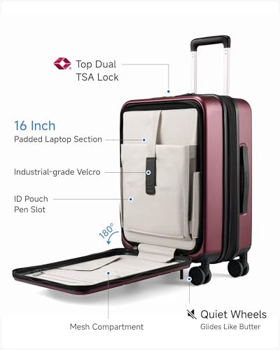LUGGEX Front Pocket Expandable Carry On Luggage, Cherry, 20" - color: Cherry, size: 20 Inch