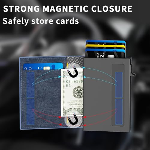 Men’s Wallet with RFID Blocking | Tri-Fold Front Pocket Design | 12 Card Slots, 2 ID Windows & Cash Slot | Aluminum Card Ejector | Durable & Lightweight Men’s Accessories (blue) - color: blue