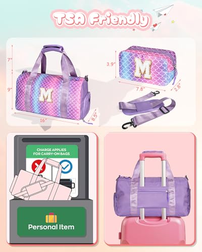 Travel Stuff for Kids-Girl Gym Bag with Shoe Compartment Dance Bag - color: Mermaid Purple, style: S