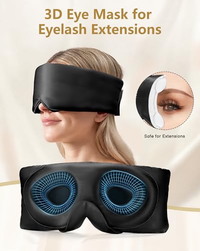 BeeVines Luxury Pure 100% 22 Momme Silk Sleep Mask, 3D Countoured Eye Mask - color: 02 Jet Black
