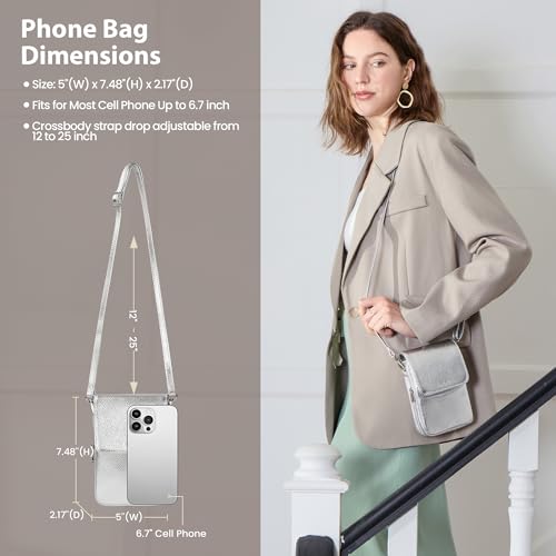 befen Genuine Leather Crossbody Bags for Women, Cell Phone Cross body Purse Bag with RFID Blocking Card Slots - color: Silver