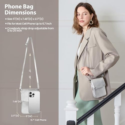 befen Genuine Leather Crossbody Bags for Women, Cell Phone Cross body Purse Bag with RFID Blocking Card Slots - color: Silver