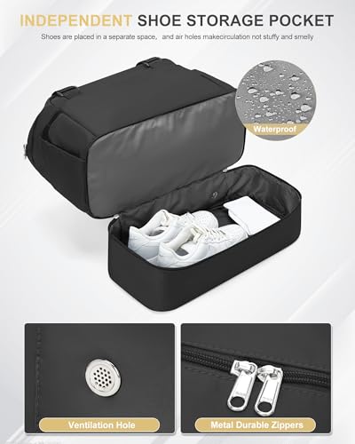 Weekender Bags for Women, Carry On Travel Duffle Bag with Shoe Compartment - color: A- Black
