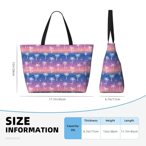 Women's Large Beach Bag Waterproof Travel Tote Bag with Pocket Sandproof Foldable Weekender Bags for Pool Vacation - color: Palm Purple