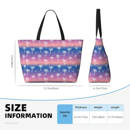 Women's Large Beach Bag Waterproof Travel Tote Bag with Pocket Sandproof Foldable Weekender Bags for Pool Vacation - color: Palm Purple