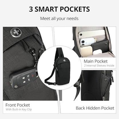 Swissdigital Design Crossbody Bag for Men, RFID Blocking Sling Bag with Adjustable Strap Use - color: Dark Grey