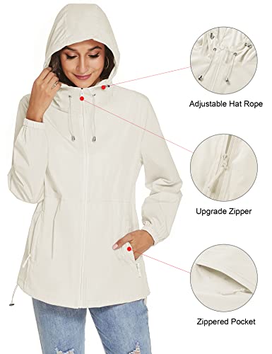 TCOT Womens Rain Jackets Waterproof Windbreaker Jackets lightweight Portable Rain Coat - color: Beige, size: Large