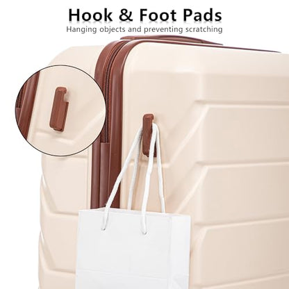 Luggages Sets 3pcs ABS Hardside Luggage Sets Spinner Wheels Suitcase with Lock - color: White brown