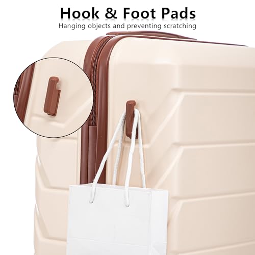 Hardside Luggage Sets, Lightweight Stripes Suitcase with Spinner Wheels, Beige-220 - color: Beige-220, size: 20/24/28 Inch