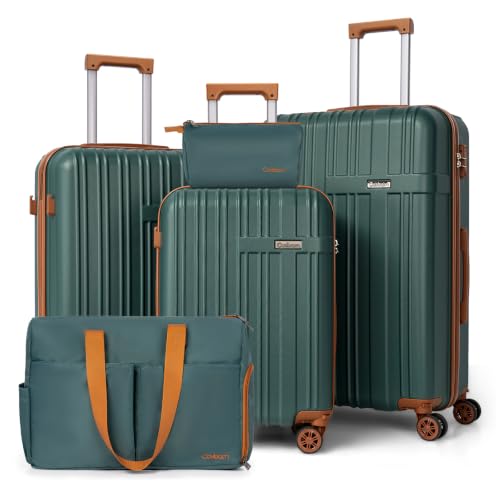 Luggage Sets 5 Pcs, Hardshell Lightweight Durable Suitcase With TSA-Lock - color: DarkGreen