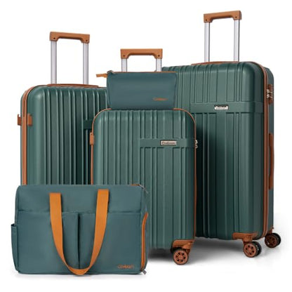 Luggage Sets 5 Pcs, Hardshell Lightweight Durable Suitcase With TSA-Lock - color: DarkGreen